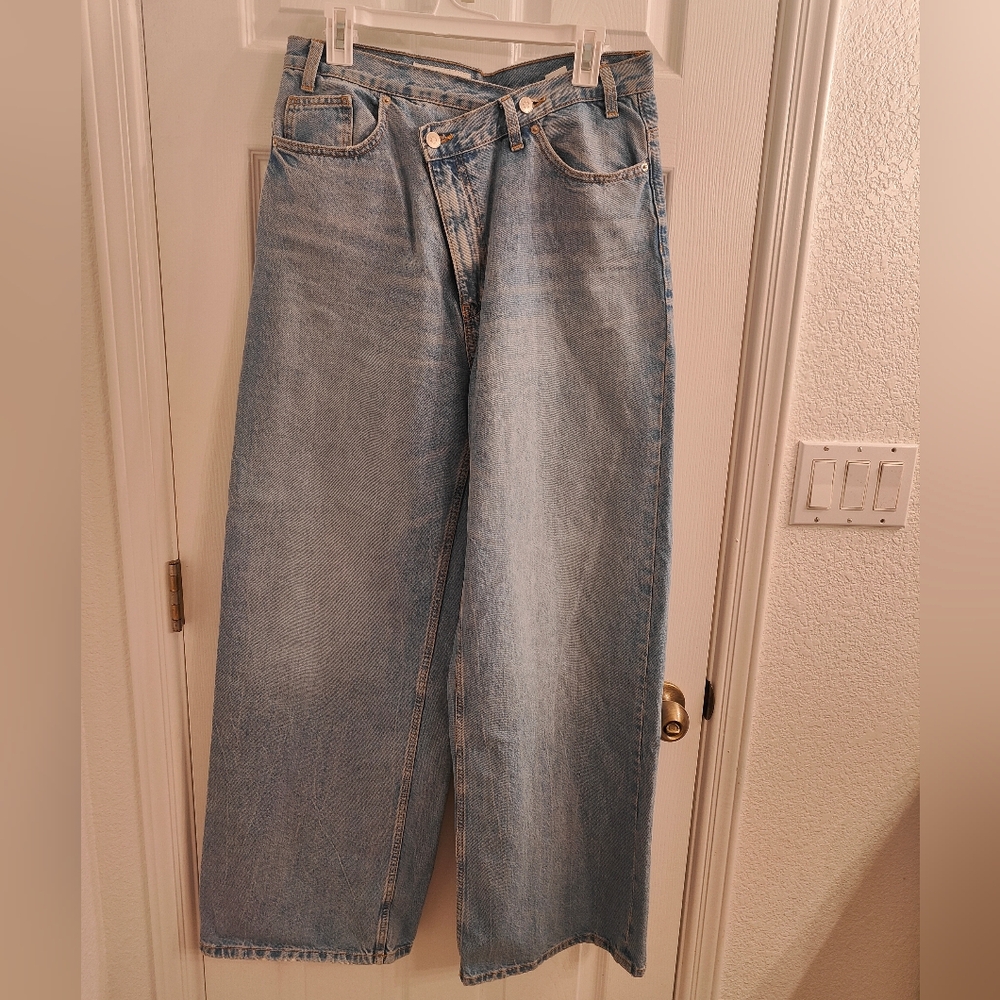ZARA High Waist Crossover Waist Wide Leg jeans - Picture 2 of 4